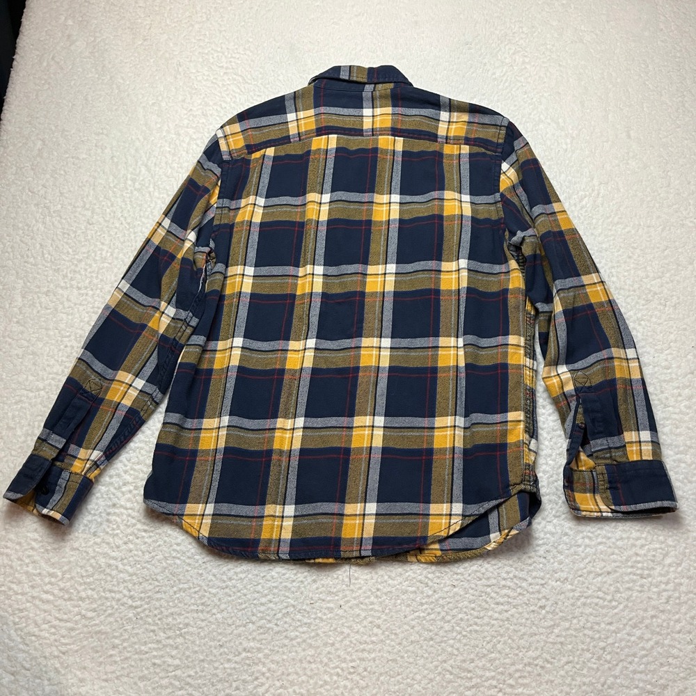 American Eagle Flannel Shirt Mens L Yellow Navy Plaid Athletic Fit Button Down - Picture 8 of 10
